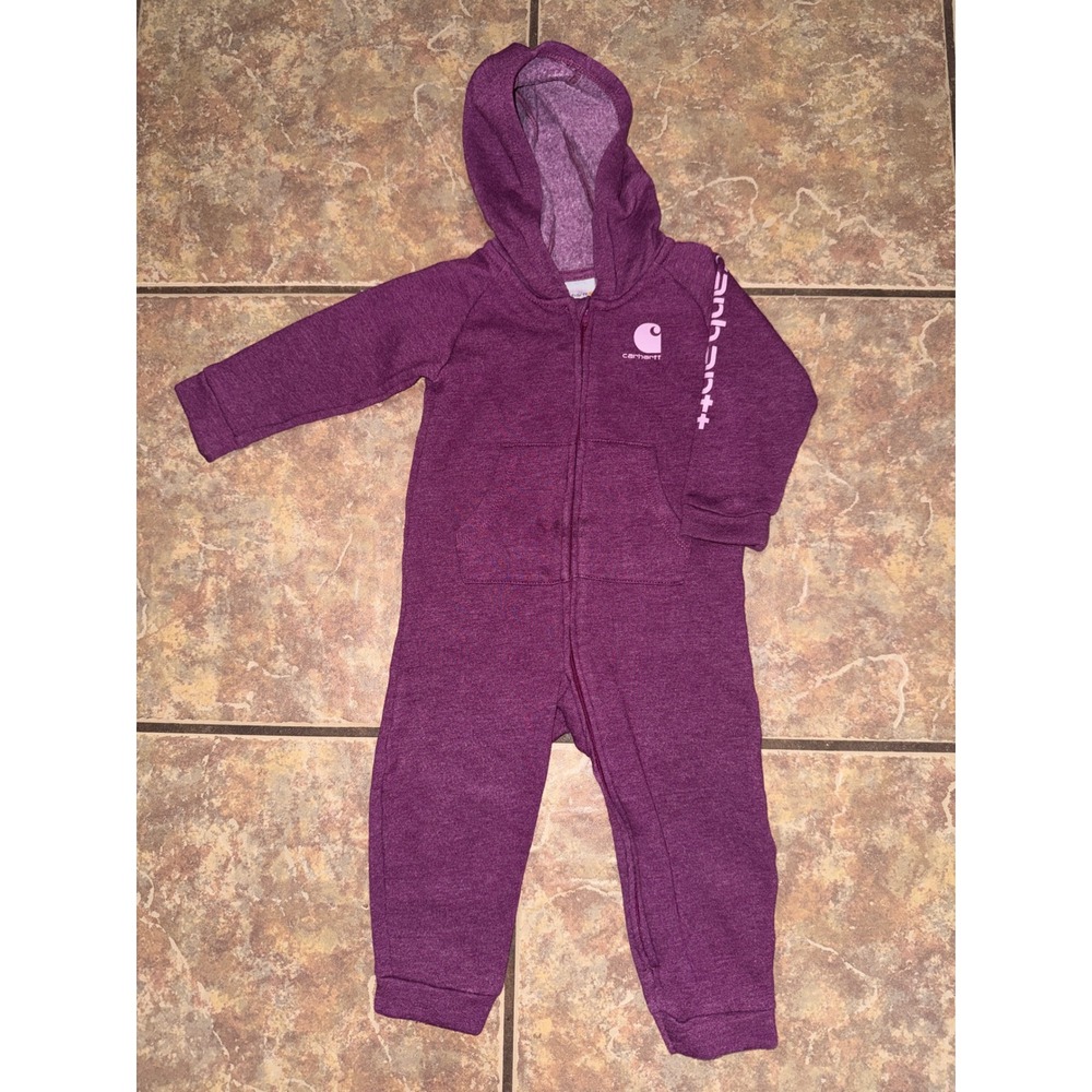 Carhartt Baby Girls Purple Hooded Full Zip Fleece Coverall Jumpsuit 18M